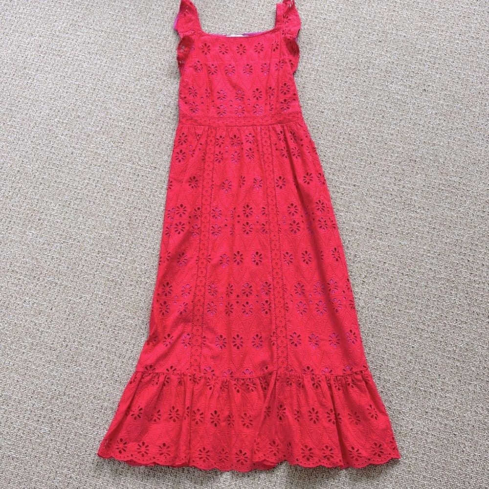 Vineyard Vines Coral Red Eyelet Maxi Dress